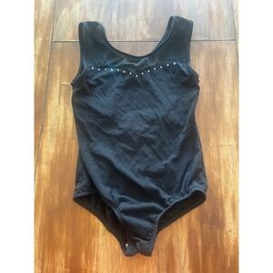 Cat & Jack Girls Black Leotard Mesh Rhinestone Crisscross Back Size L 10/12